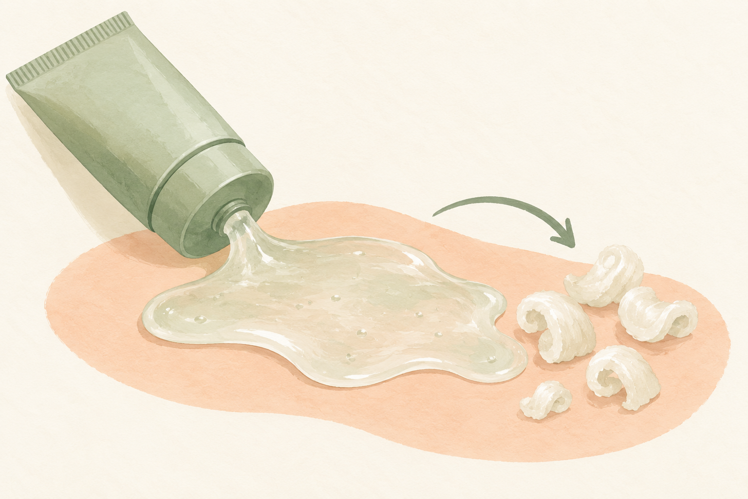 Editorial illustration of an unbranded peeling gel forming soft product rolls.